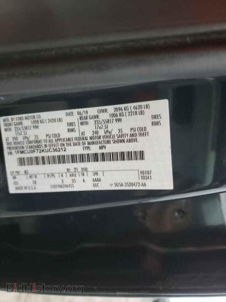 2019 FORD ESCAPE - VIN: 1FMCU0F72KUC36212 - Фото 10