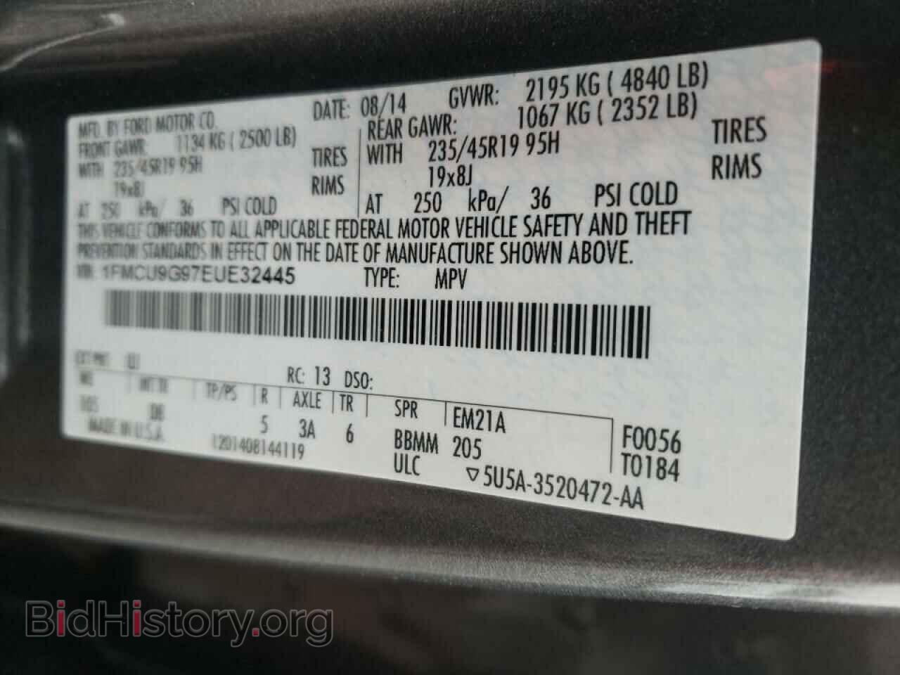 2014 FORD ESCAPE - VIN: 1FMCU9G97EUE32445 - Фото 10