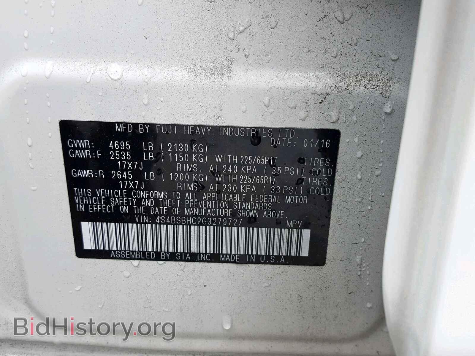 2016 SUBARU OUTBACK 2. - VIN: 4S4BSBHC2G3279727 - Photo 9