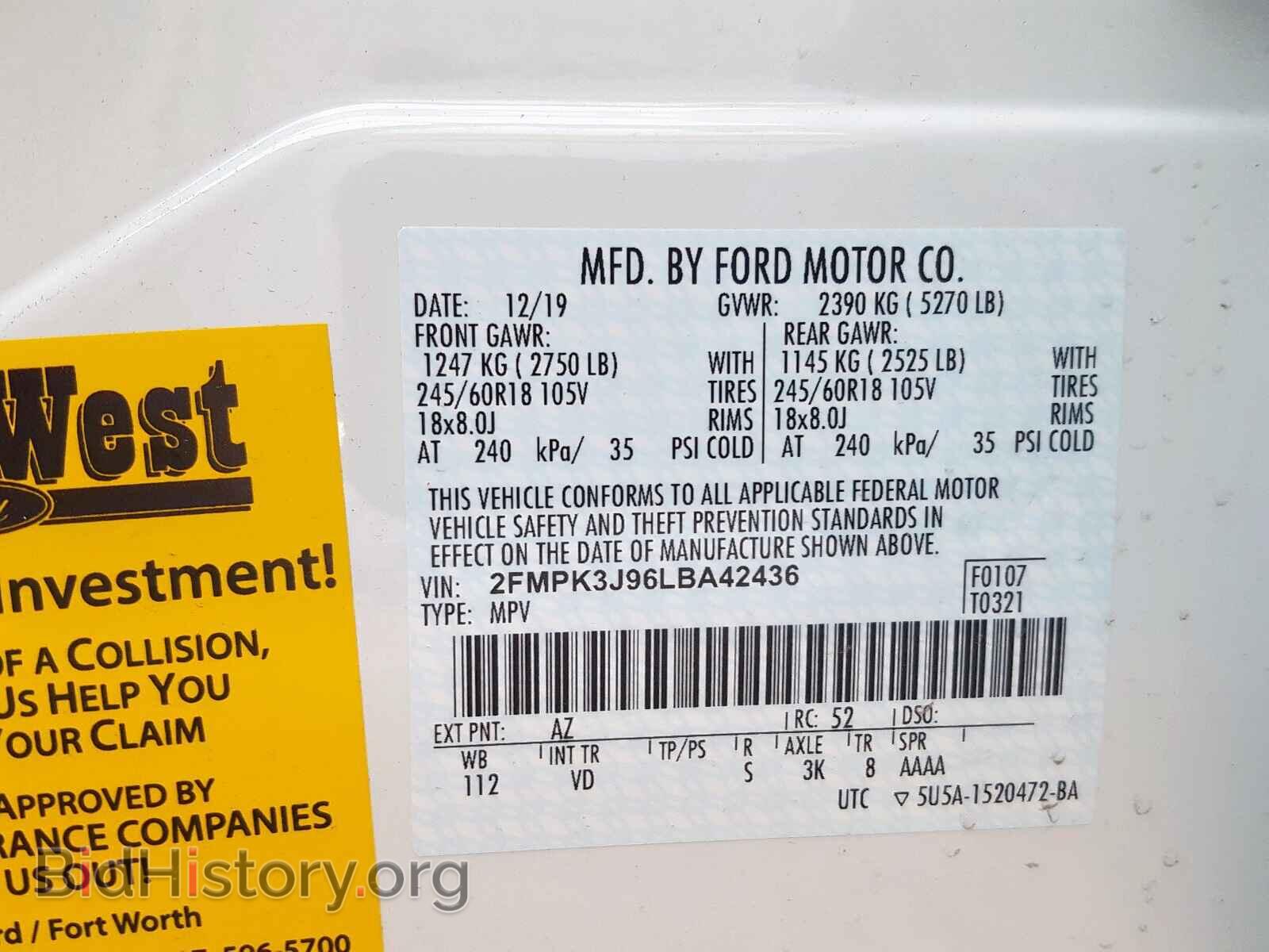 2020 FORD EDGE - VIN: 2FMPK3J96LBA42436 - Фото 10