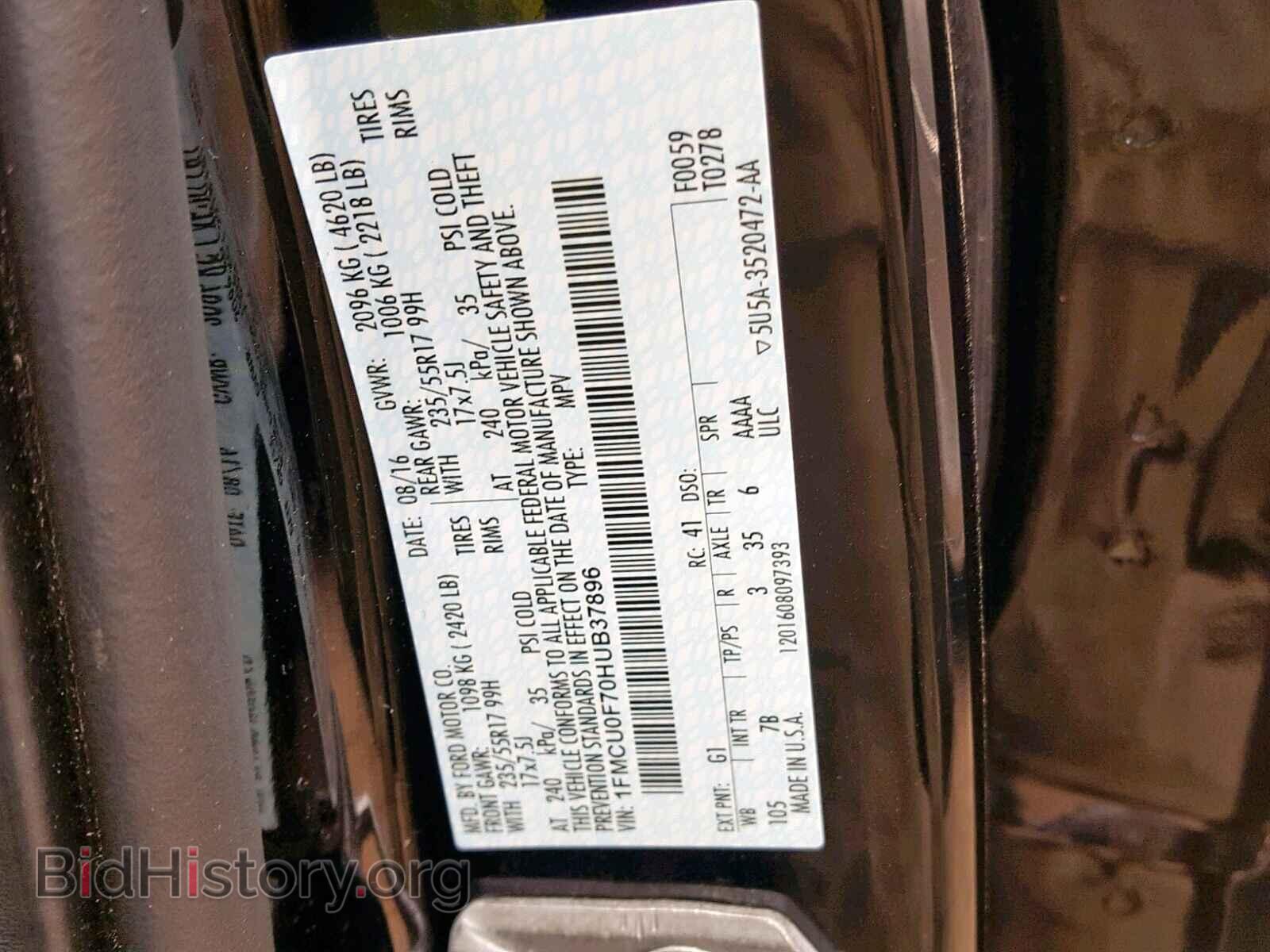 2017 FORD ESCAPE S - VIN: 1FMCU0F70HUB37896 - Фото 10