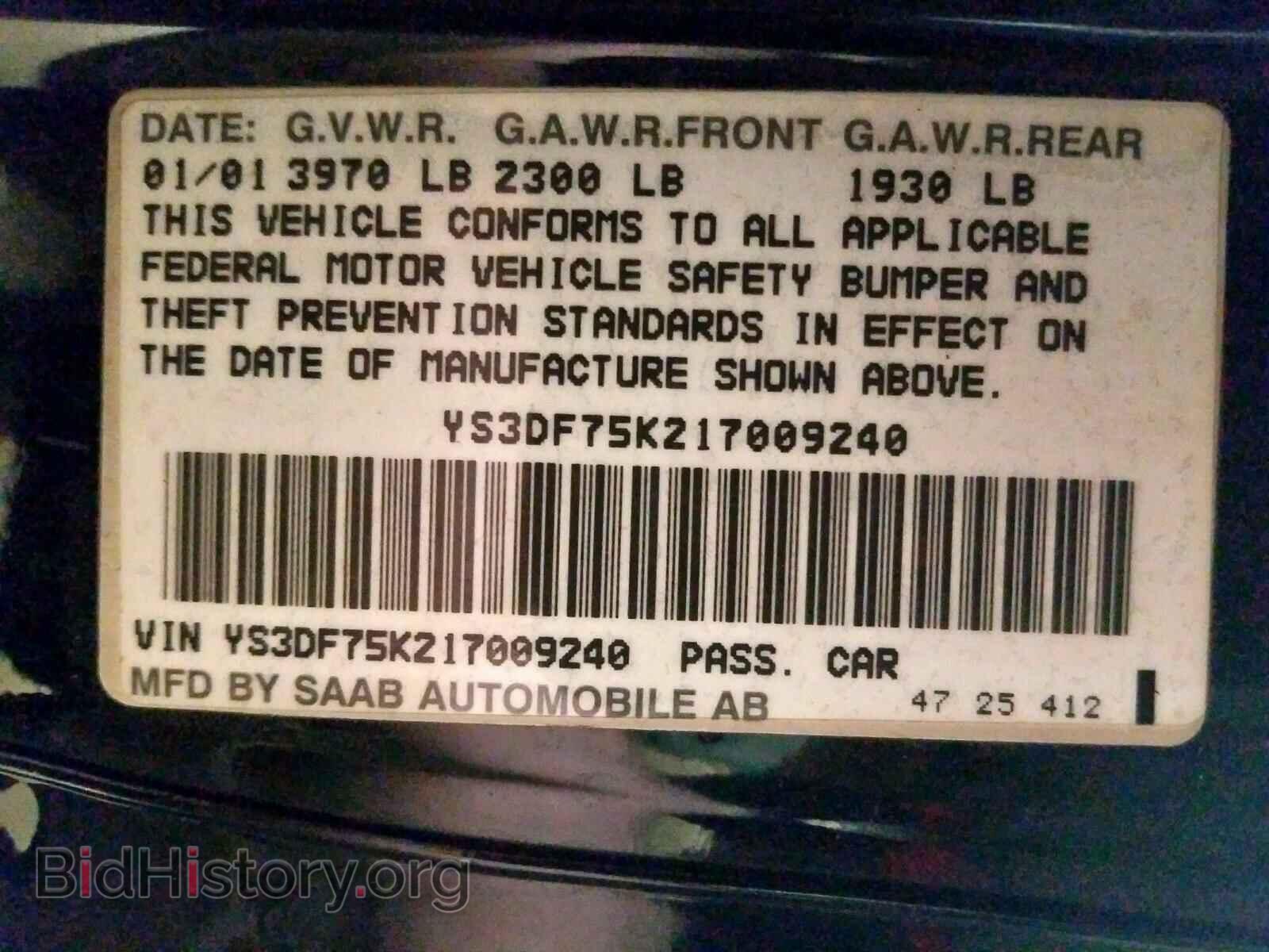 2001 SAAB 9 3 - VIN: YS3DF75K217009240 - Фото 10