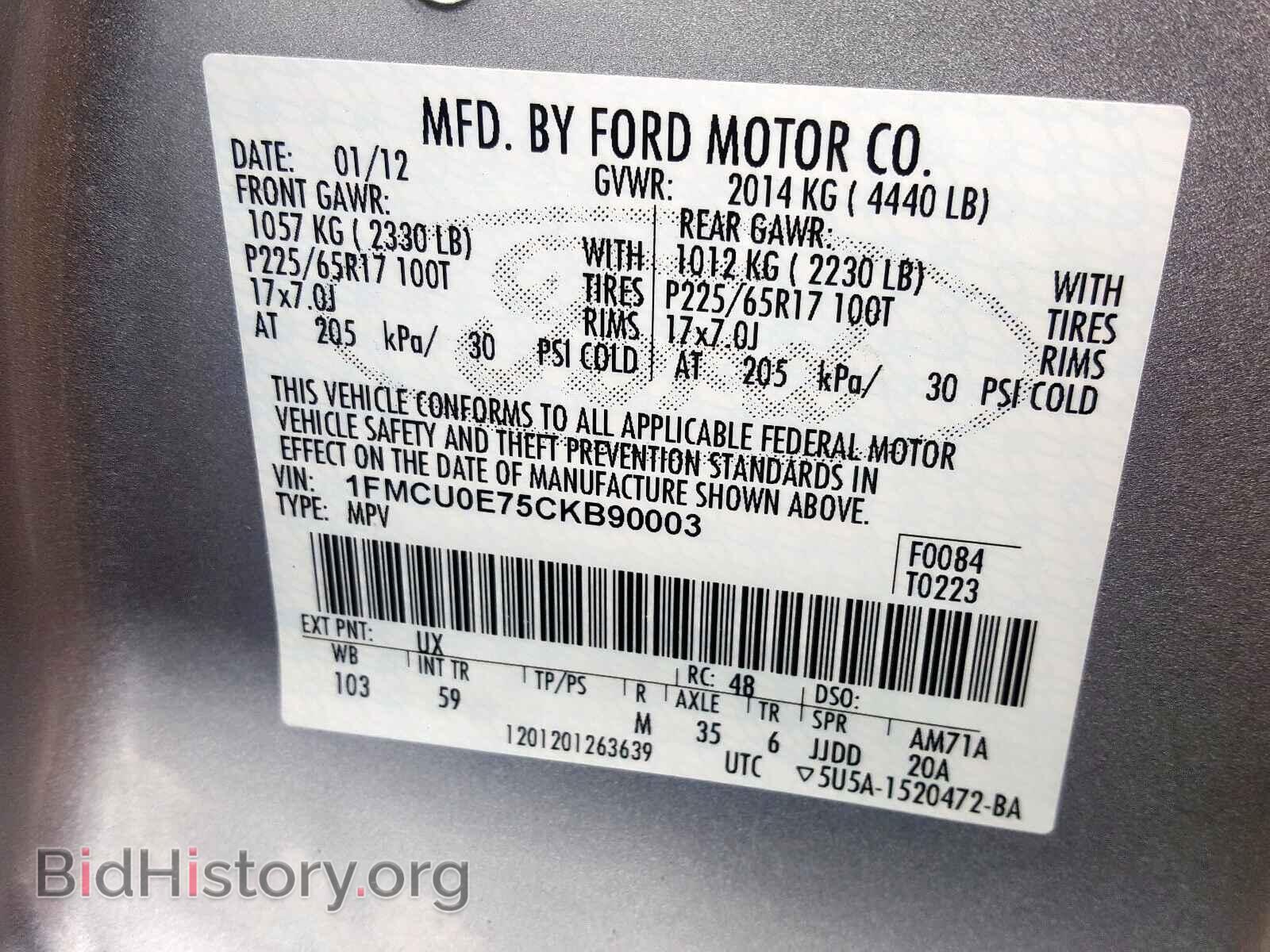 2012 FORD ESCAPE - VIN: 1FMCU0E75CKB90003 - Photo 10