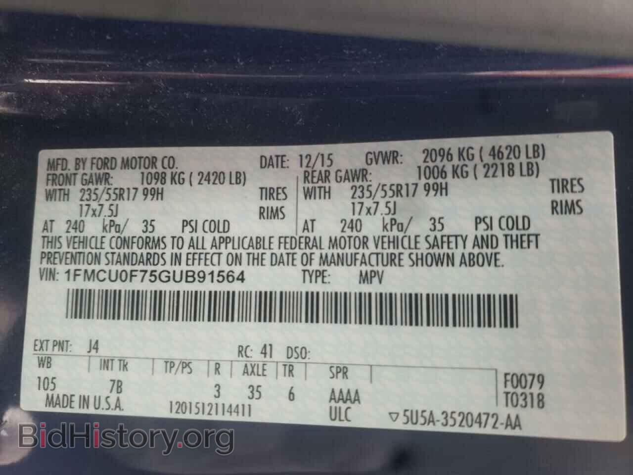 2016 FORD ESCAPE - VIN: 1FMCU0F75GUB91564 - Фото 10