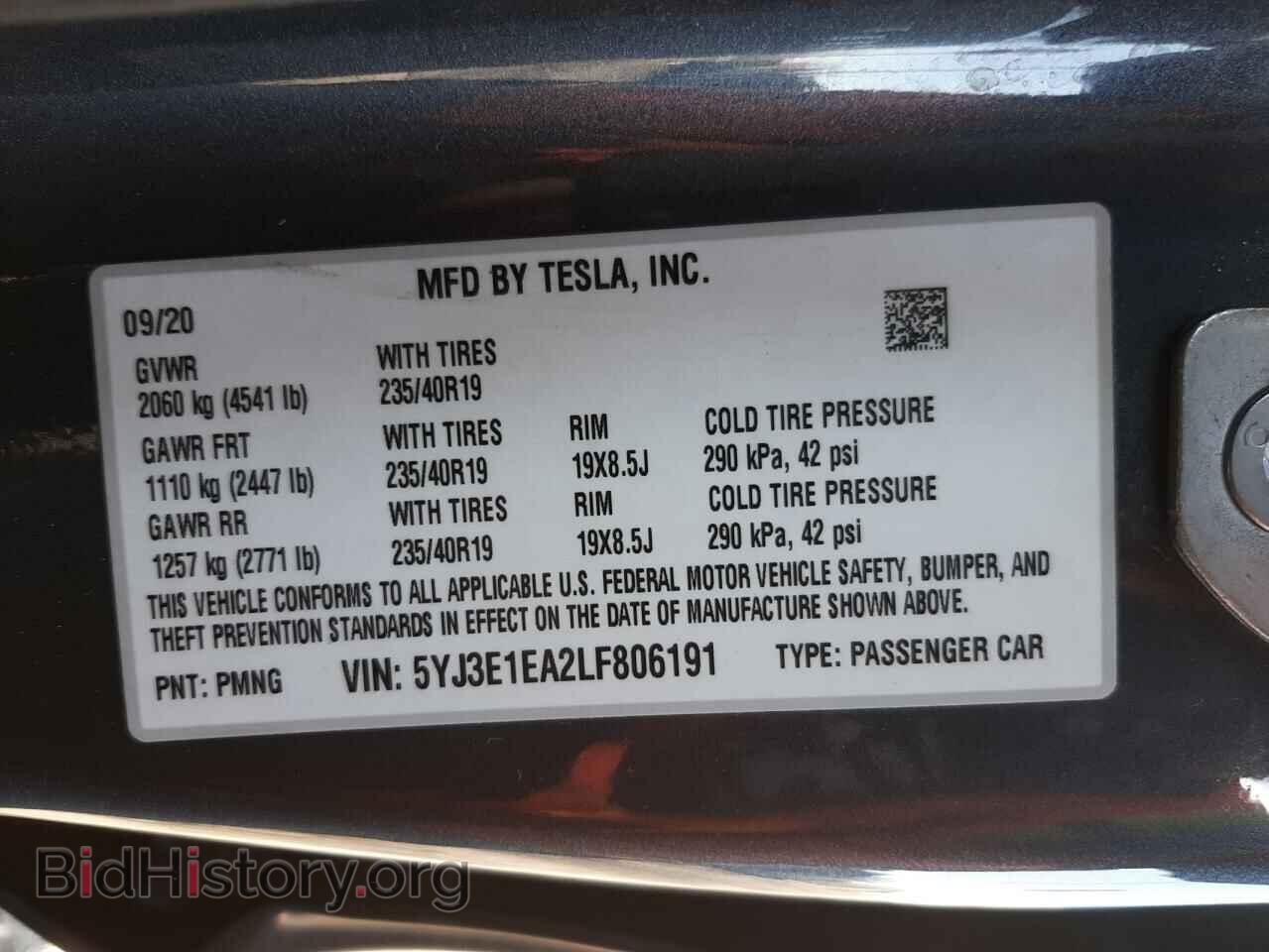 2020 TESLA MODEL 3 - VIN: 5YJ3E1EA2LF806191 - Фото 10