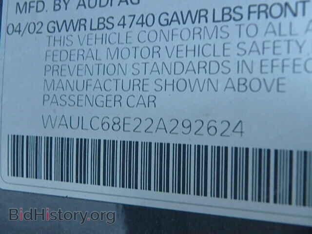 2002 AUDI A4 - VIN: WAULC68E22A292624 - Фото 9