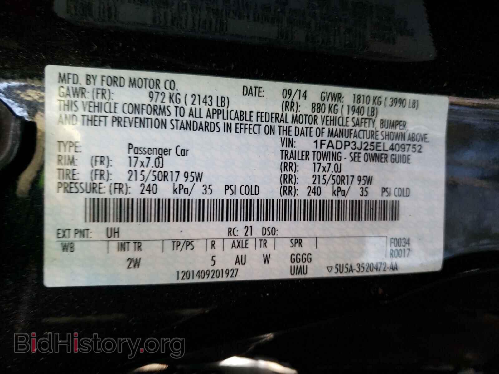 2014 FORD FOCUS - VIN: 1FADP3J25EL409752 - Фото 5