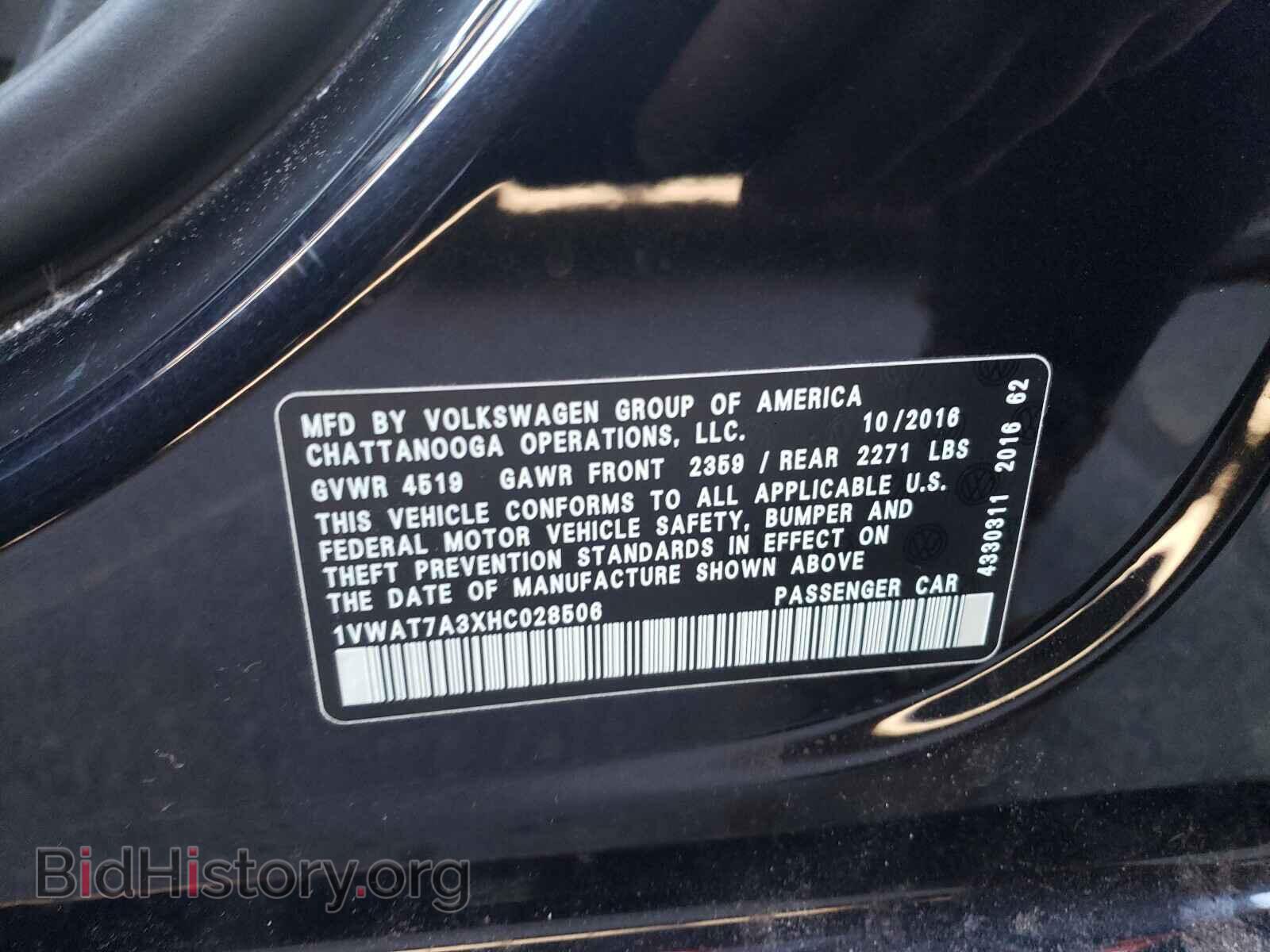 2017 VOLKSWAGEN PASSAT - VIN: 1VWAT7A3XHC028506 - Фото 10