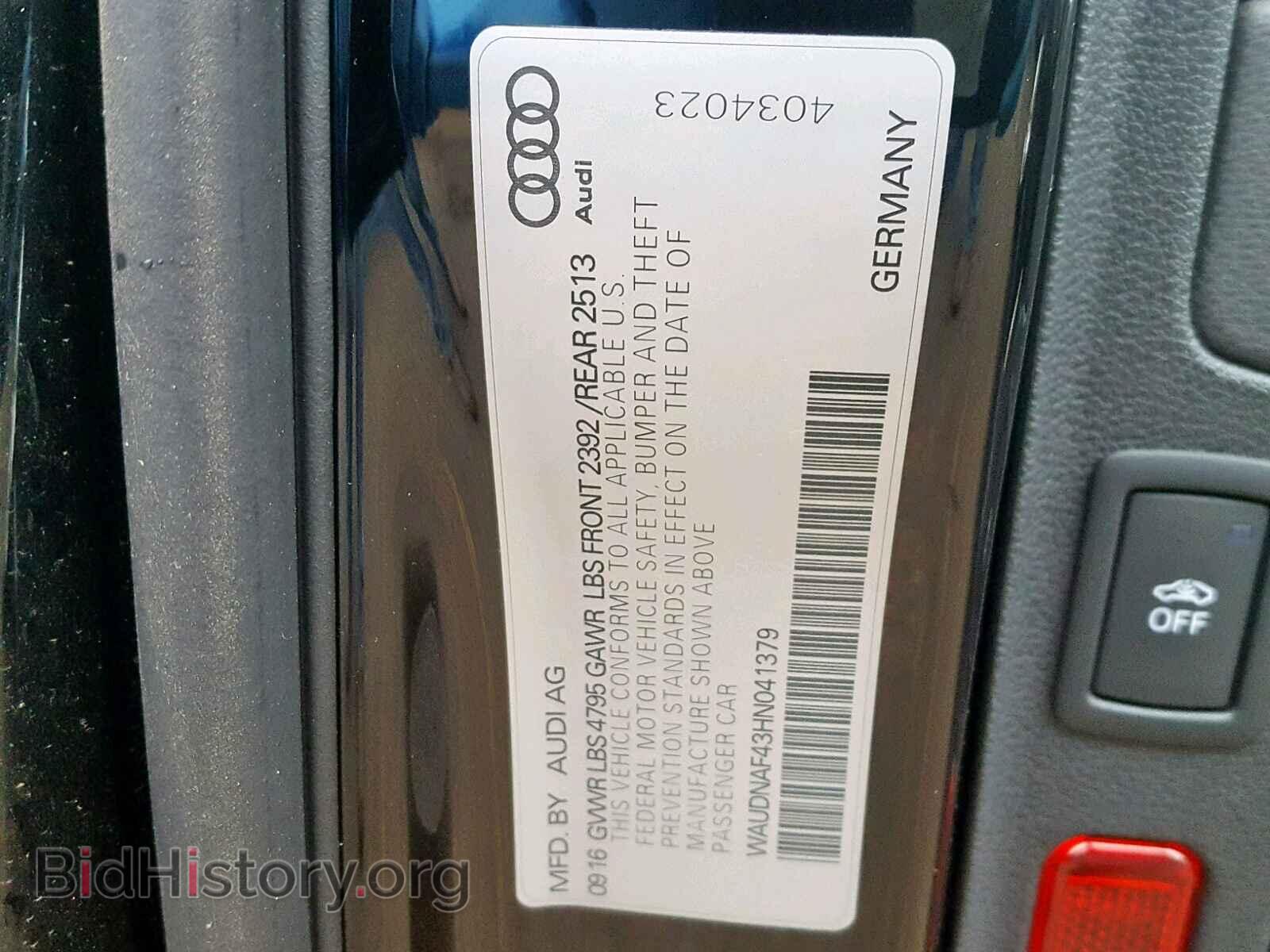 2017 AUDI A4 - VIN: WAUDNAF43HN041379 - Фото 10