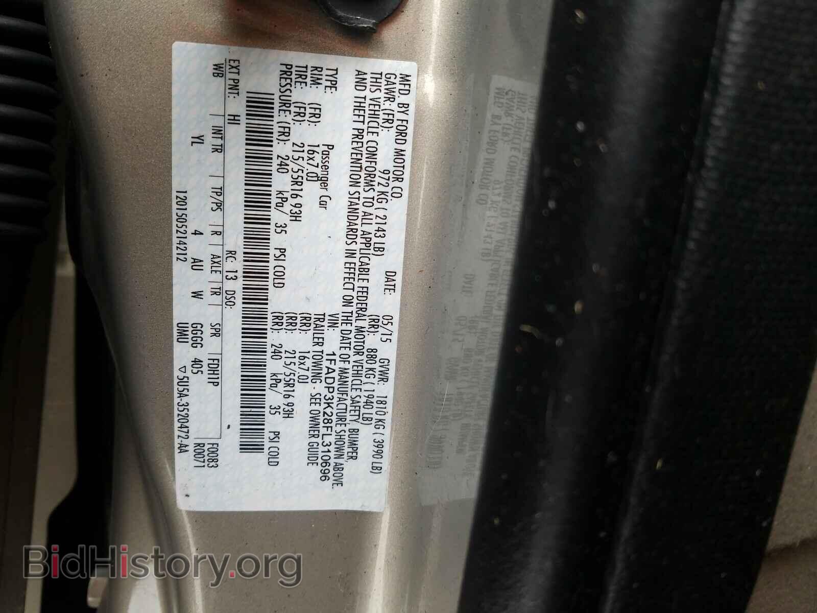 2015 FORD FOCUS - VIN: 1FADP3K28FL310696 - Фото 10