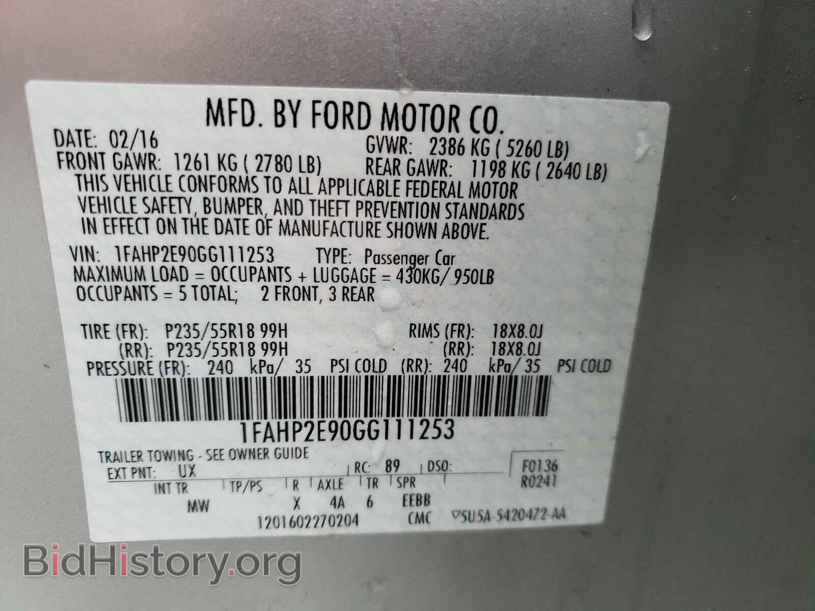 2016 FORD TAURUS - VIN: 1FAHP2E90GG111253 - Фото 10