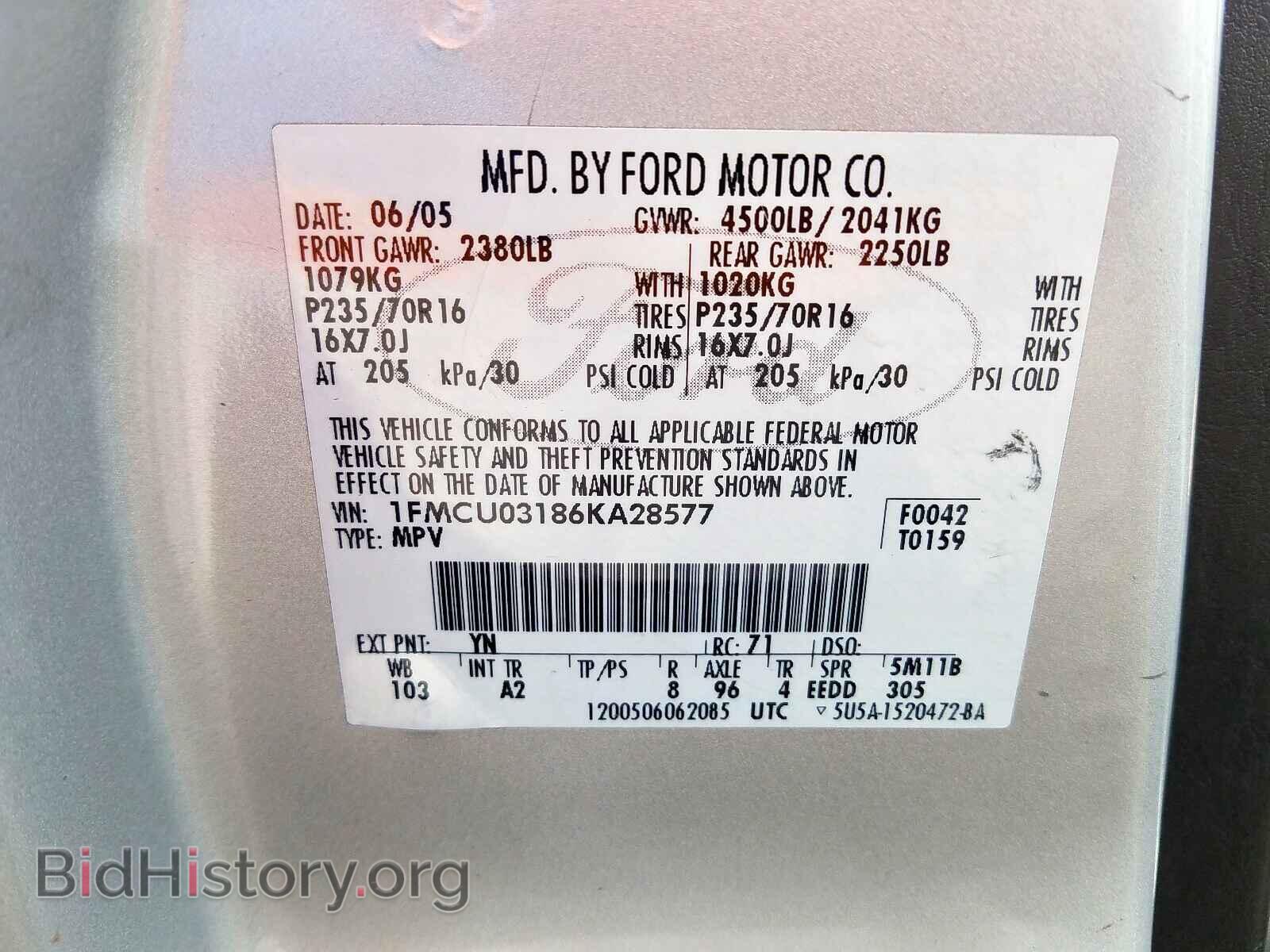 2006 FORD ESCAPE - VIN: 1FMCU03186KA28577 - Фото 10