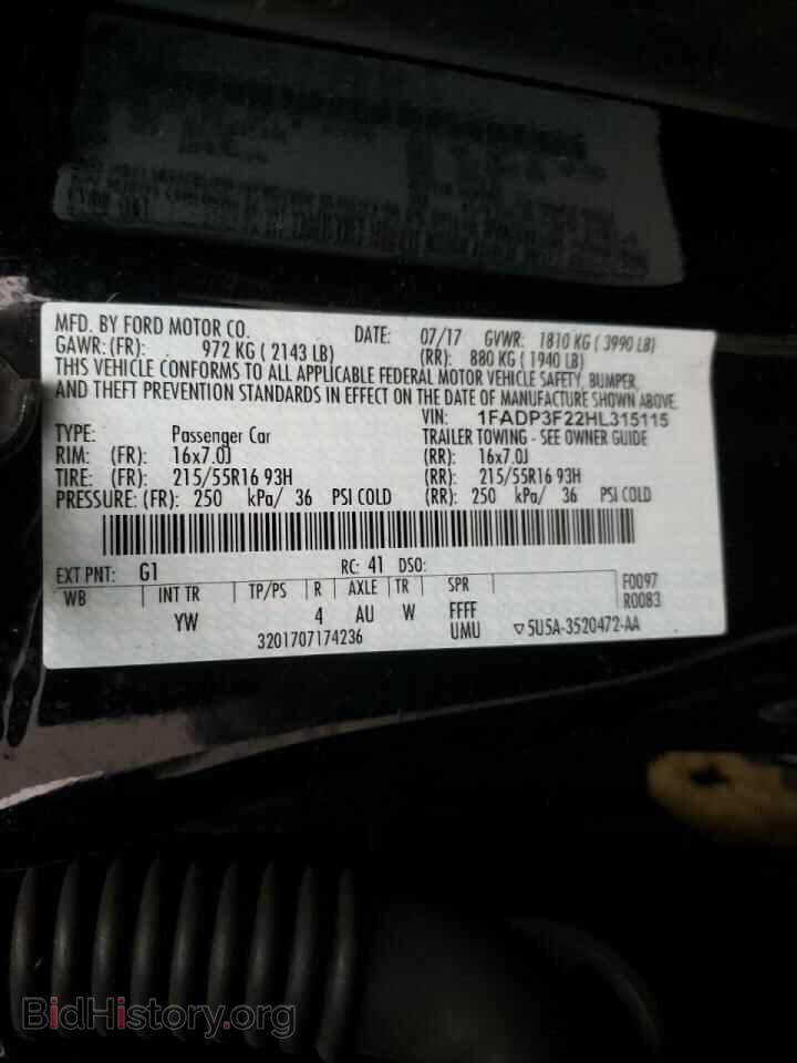 2017 FORD FOCUS - VIN: 1FADP3F22HL315115 - Photo 10