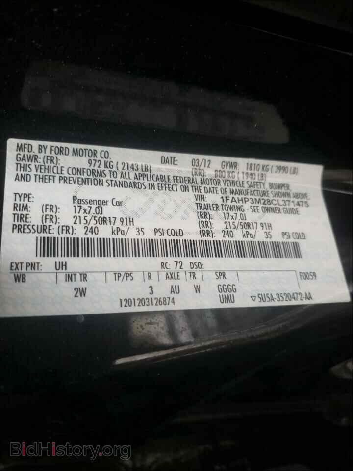 2012 FORD FOCUS - VIN: 1FAHP3M28CL371475 - Фото 10
