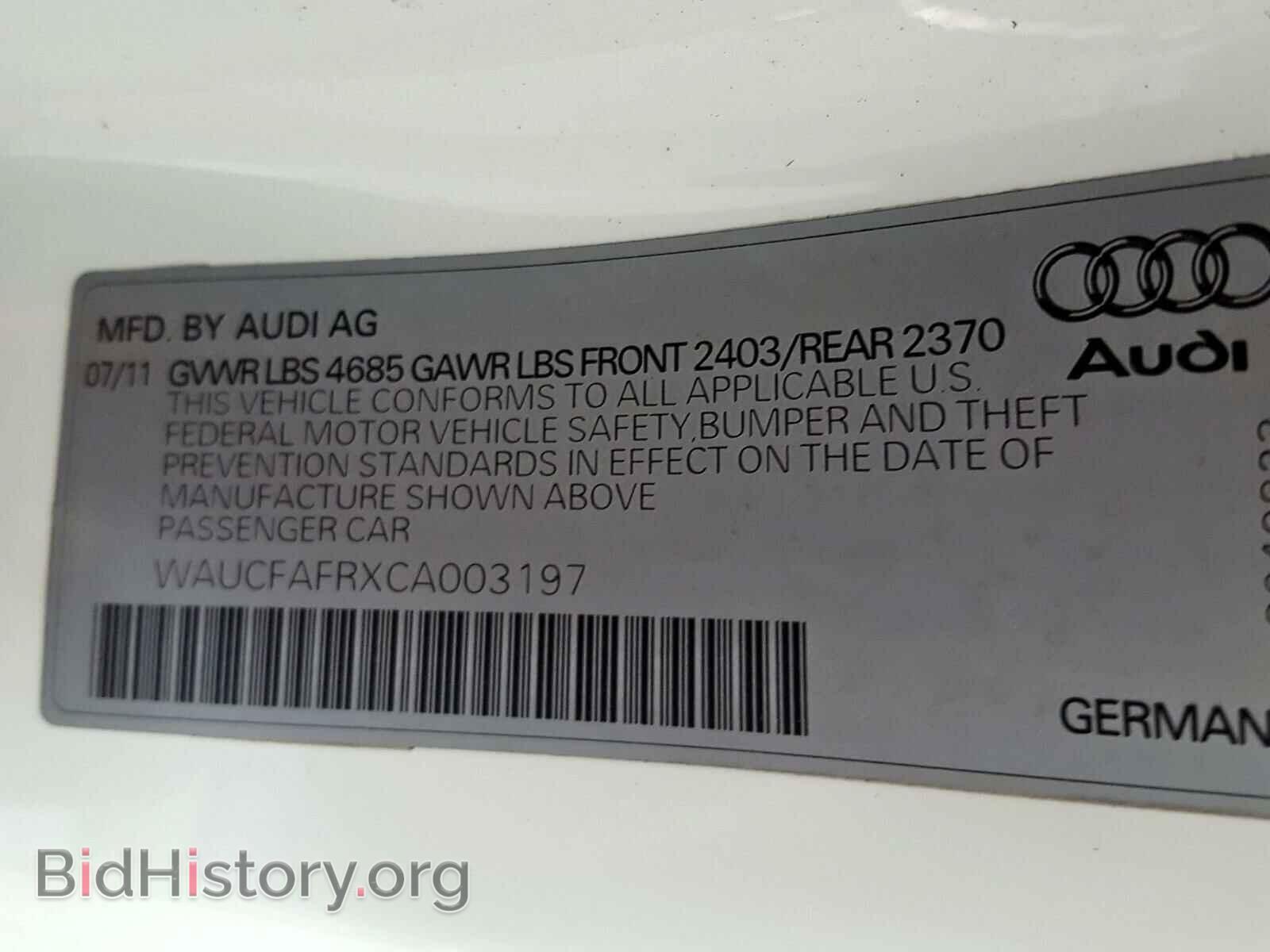 2012 AUDI A5 - VIN: WAUCFAFRXCA003197 - Фото 10