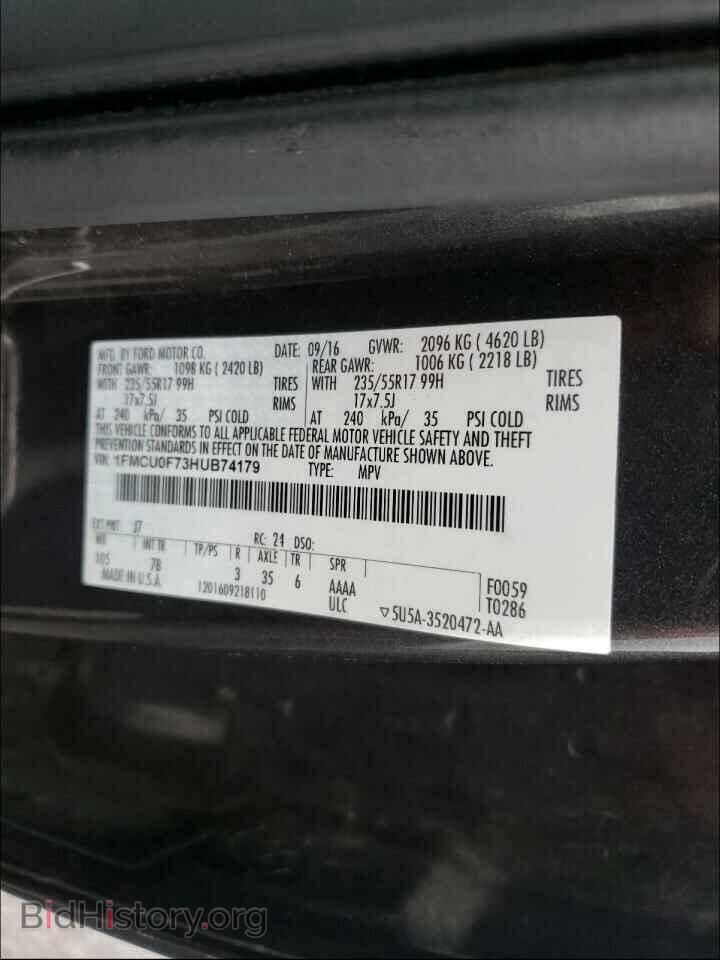 2017 FORD ESCAPE - VIN: 1FMCU0F73HUB74179 - Фото 10
