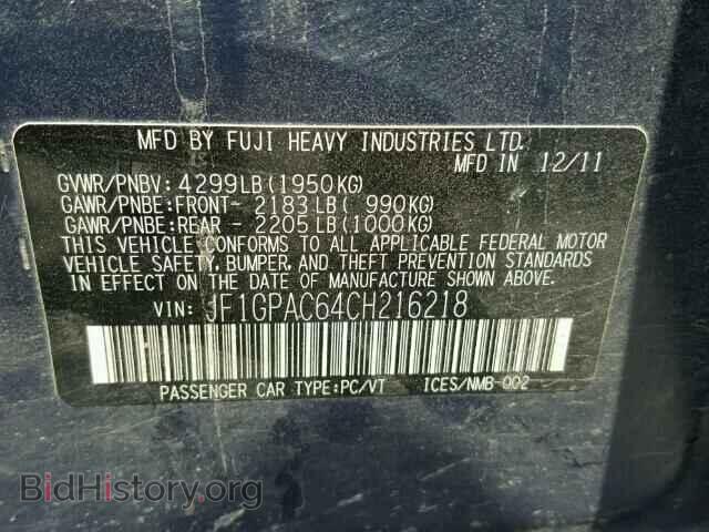 2012 SUBARU IMPREZA - VIN: JF1GPAC64CH216218 - Фото 10