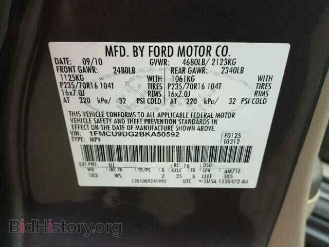 2011 FORD ESCAPE - VIN: 1FMCU9DG2BKA50592 - Фото 10