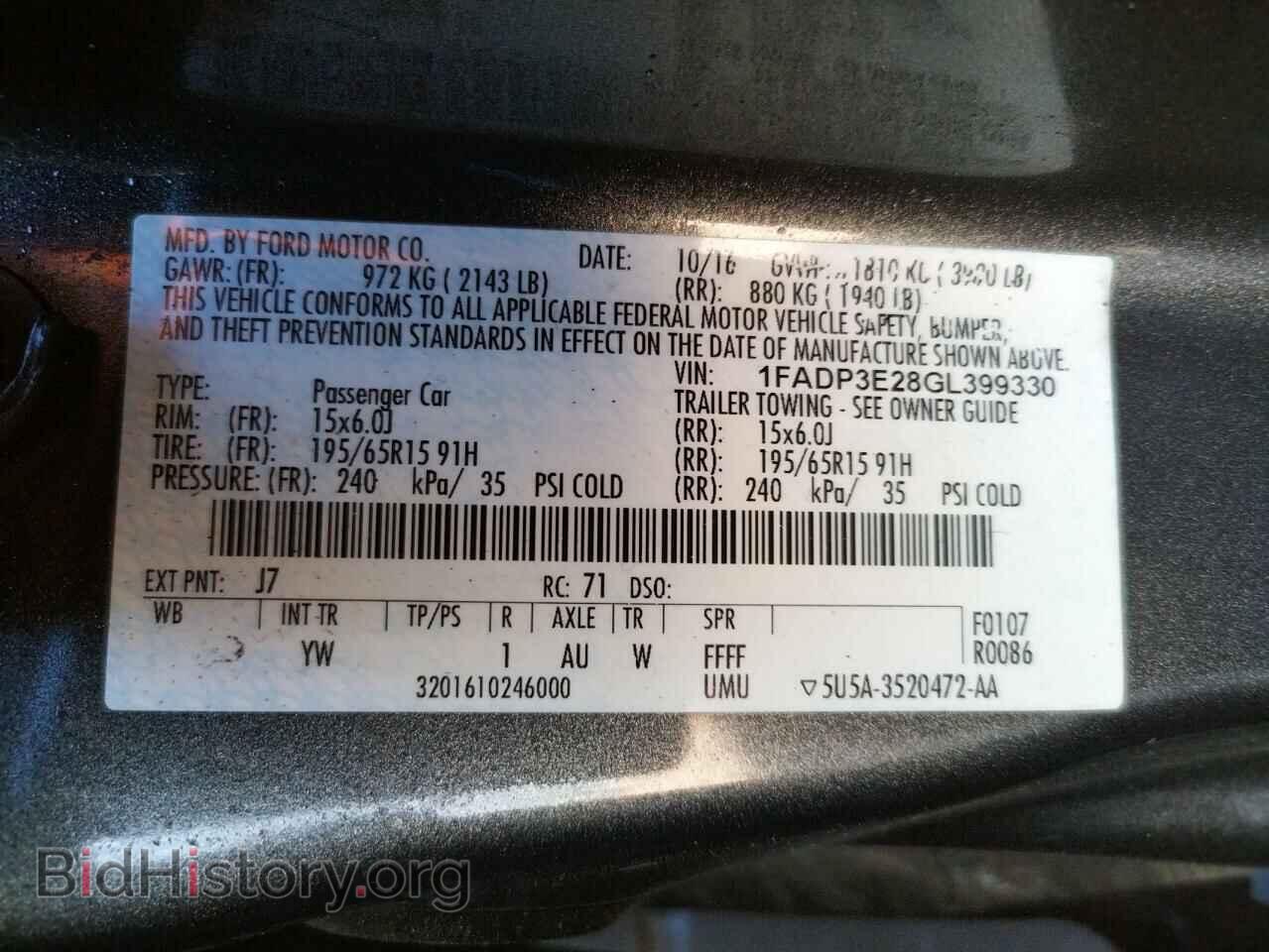 2016 FORD FOCUS - VIN: 1FADP3E28GL399330 - Фото 10