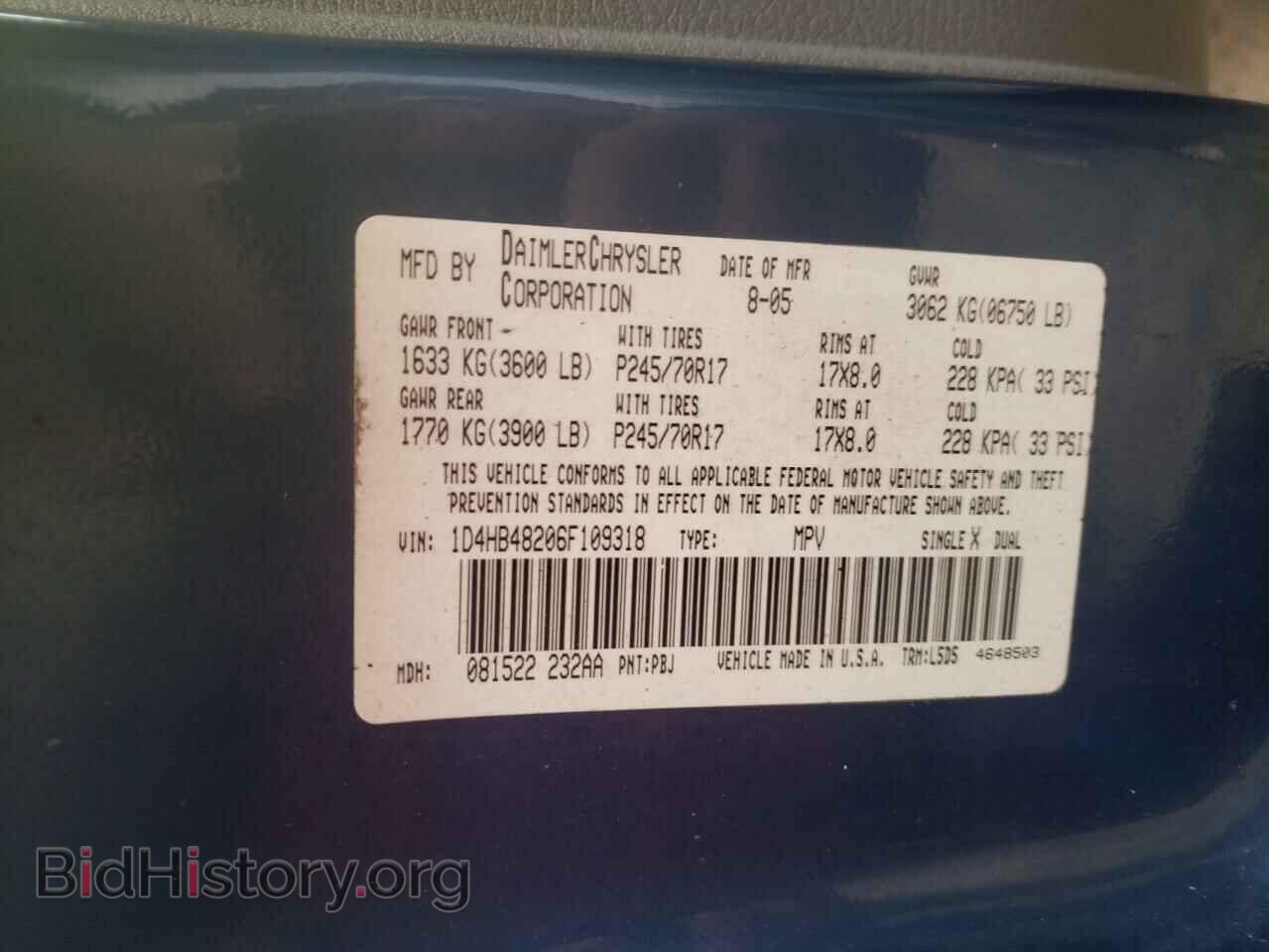 2006 DODGE DURANGO - VIN: 1D4HB48206F109318 - Фото 10