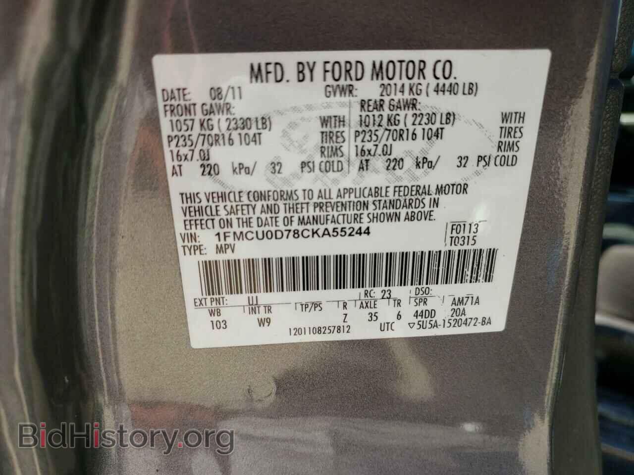 2012 FORD ESCAPE - VIN: 1FMCU0D78CKA55244 - Фото 10