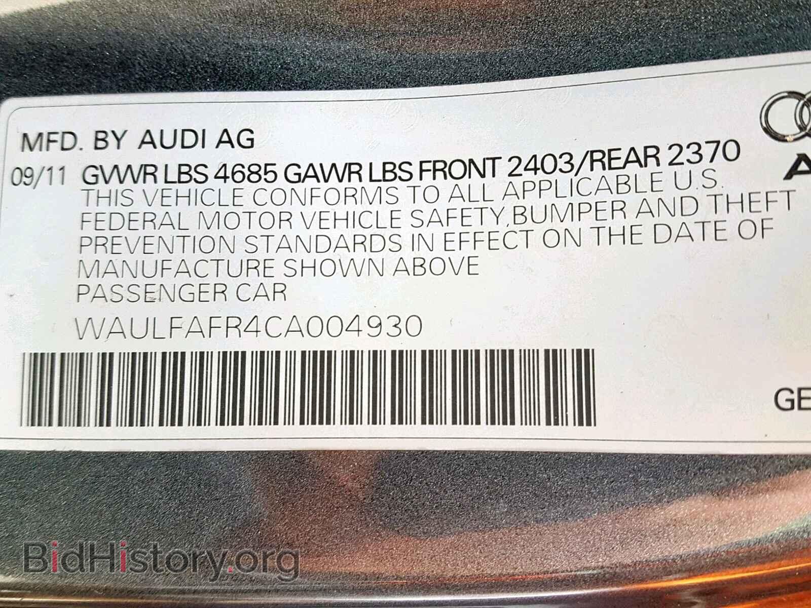 2012 AUDI A5 PREMIUM - VIN: WAULFAFR4CA004930 - Photo 10