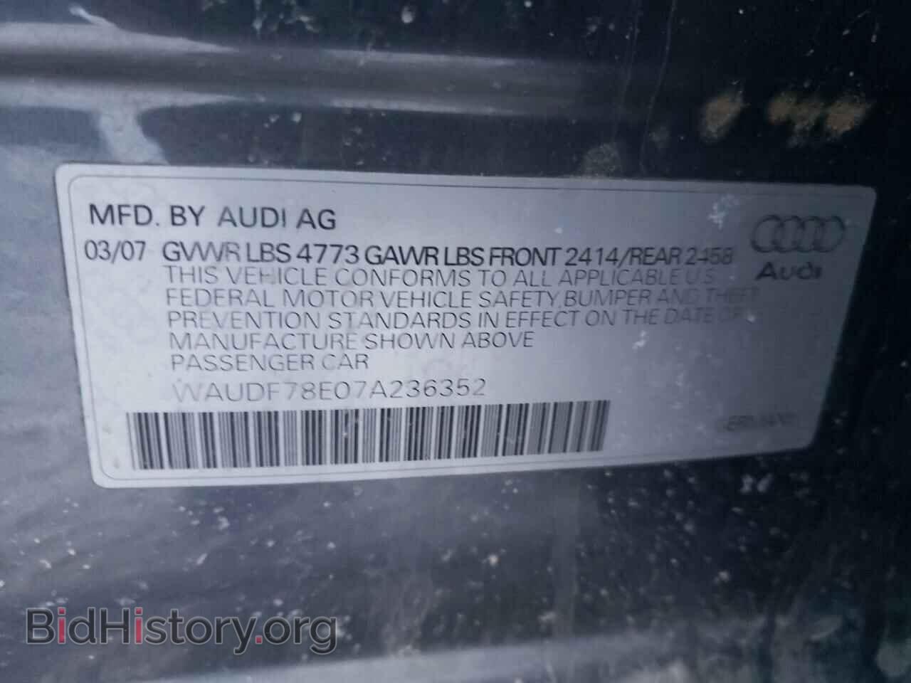 2007 AUDI A4 - VIN: WAUDF78E07A236352 - Фото 10