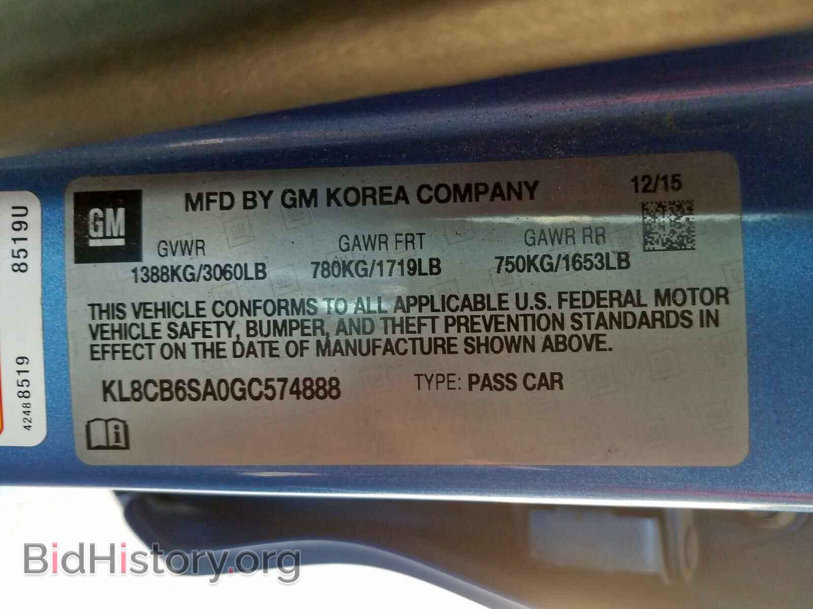 2016 CHEVROLET SPARK - VIN: KL8CB6SA0GC574888 - Фото 10