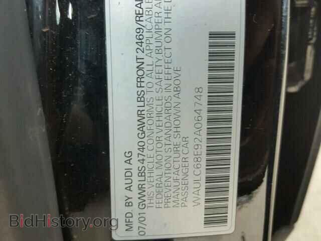2002 AUDI A4 - VIN: WAULC68E92A064748 - Фото 10