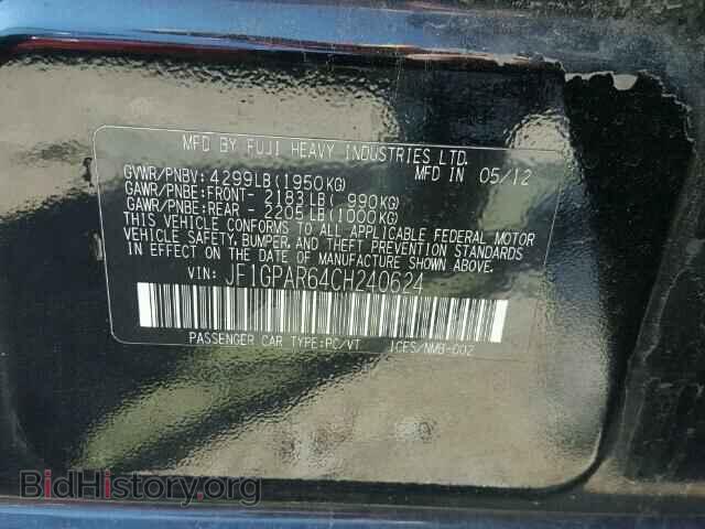 2012 SUBARU IMPREZA - VIN: JF1GPAR64CH240624 - Фото 10