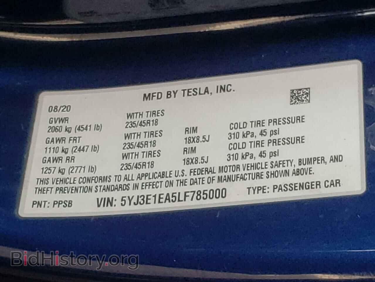 2020 TESLA MODEL 3 - VIN: 5YJ3E1EA5LF785000 - Фото 10