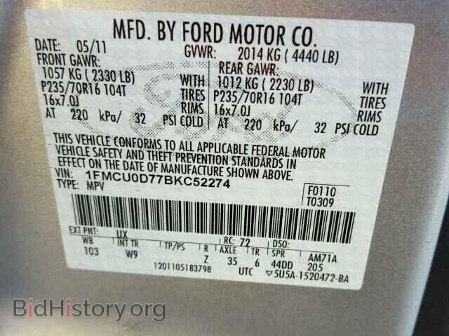 2011 FORD ESCAPE - VIN: 1FMCU0D77BKC52274 - Фото 10