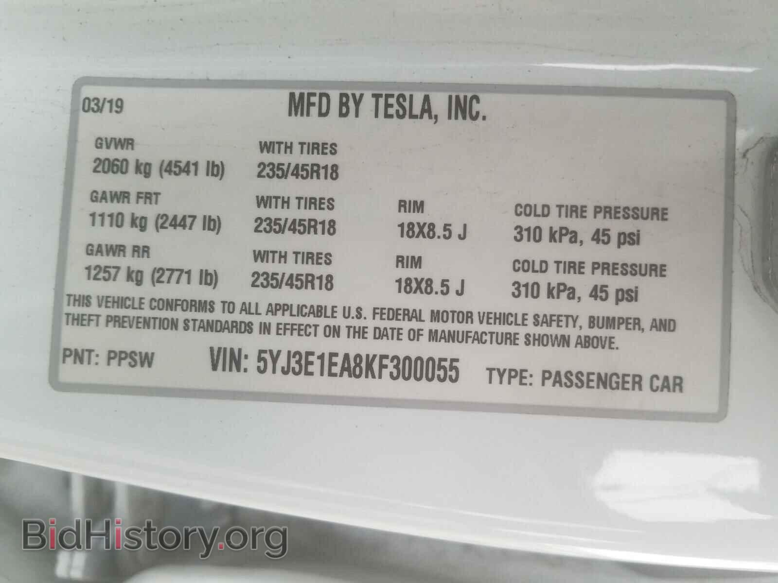 2019 TESLA MODEL 3 - VIN: 5YJ3E1EA8KF300055 - Фото 10