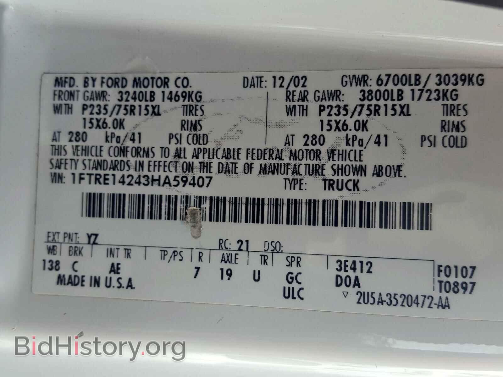 2003 FORD ECONOLINE - VIN: 1FTRE14243HA59407 - Фото 10