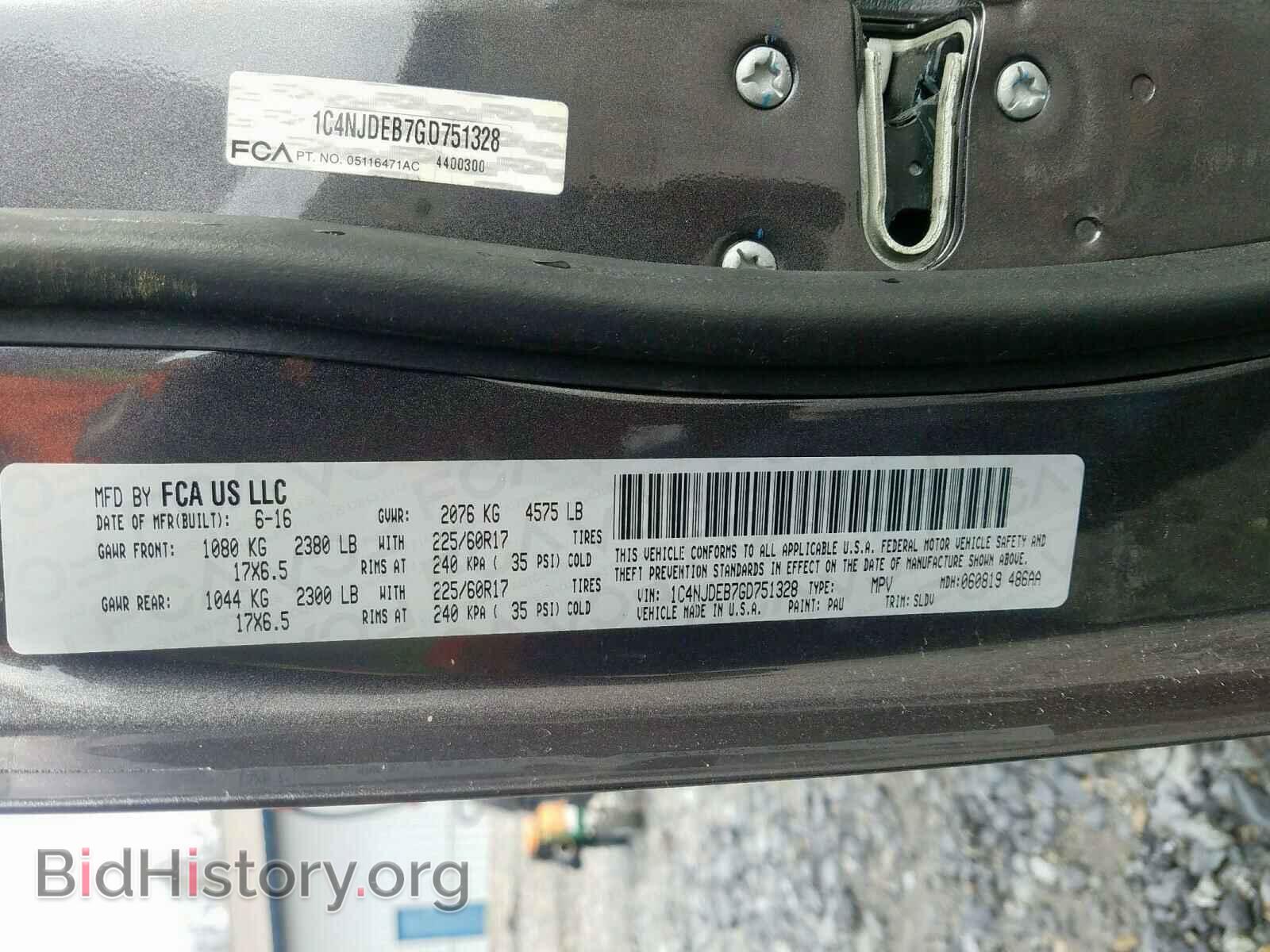 2016 JEEP COMPASS - VIN: 1C4NJDEB7GD751328 - Фото 10