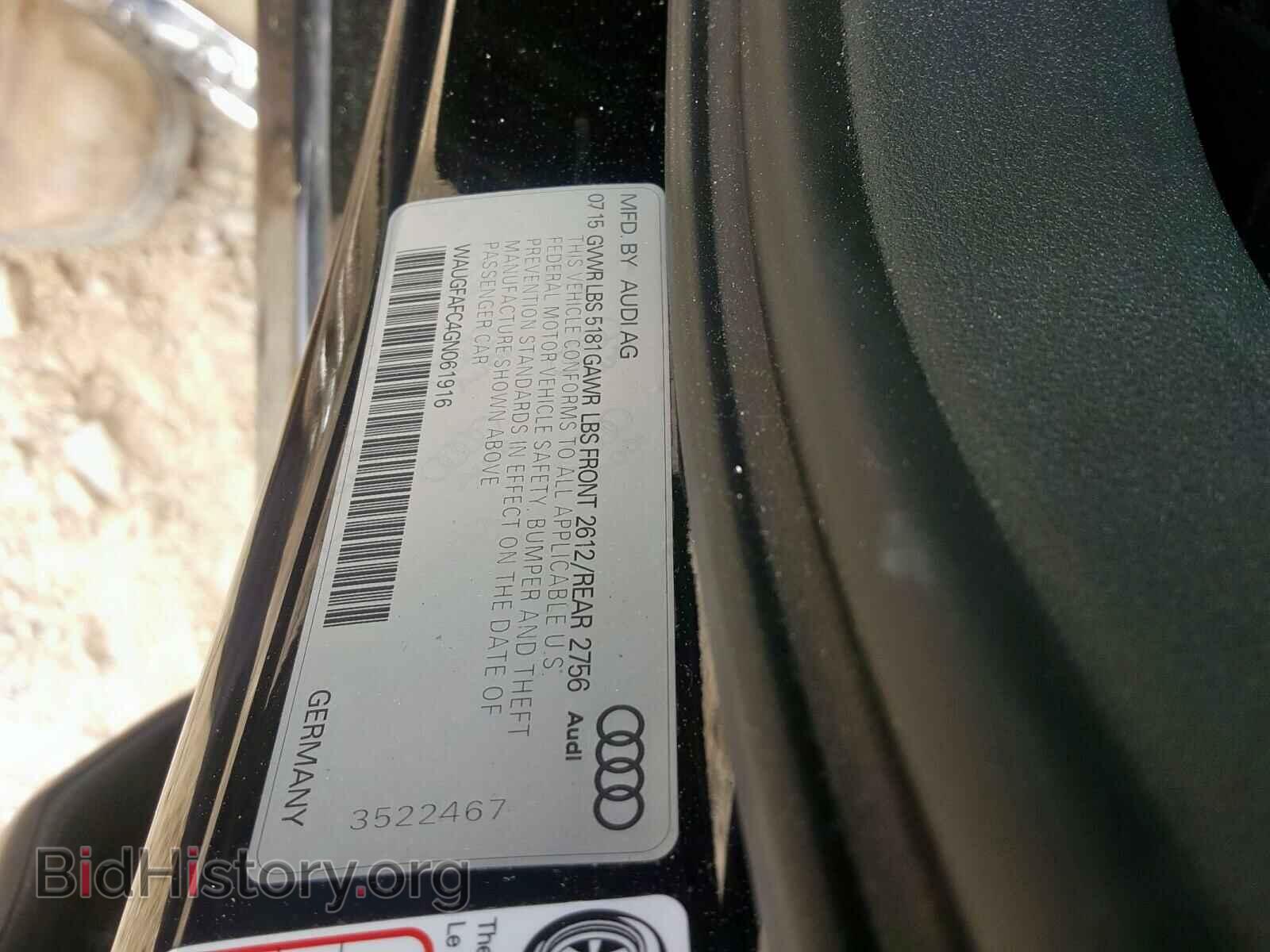 2016 AUDI A6 - VIN: WAUGFAFC4GN061916 - Фото 10