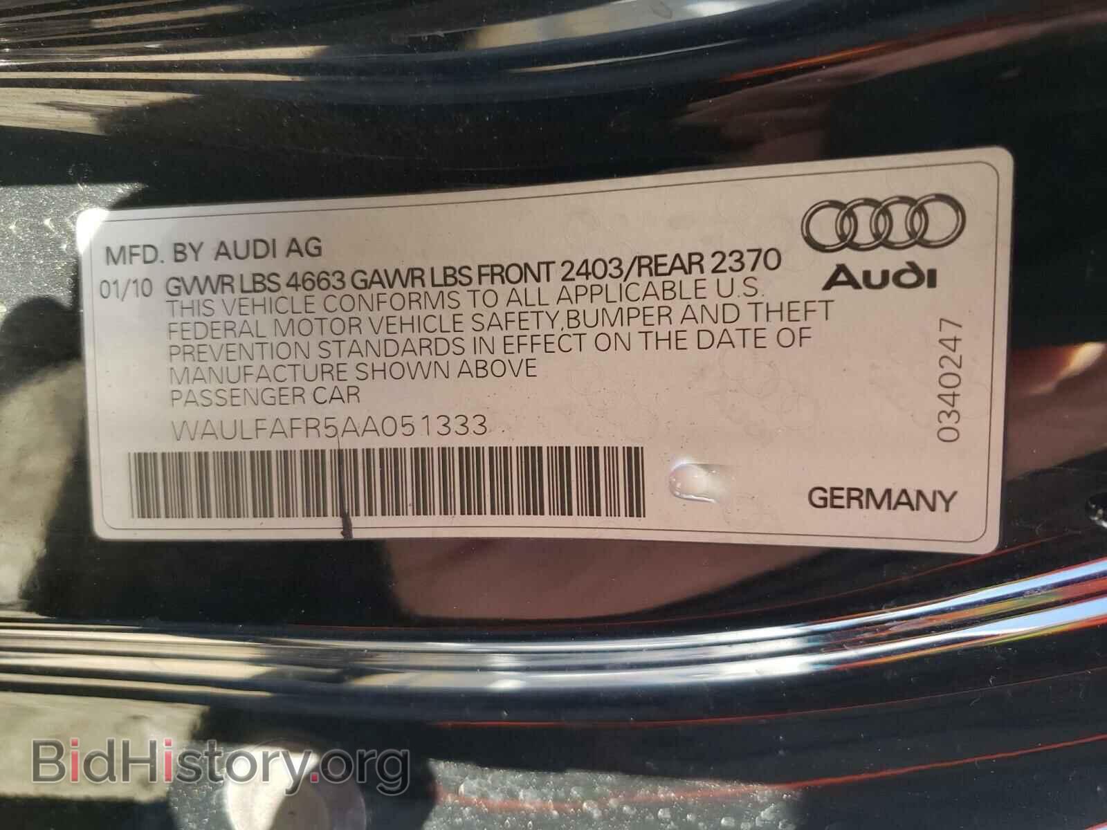 2010 AUDI A5 - VIN: WAULFAFR5AA051333 - Фото 10