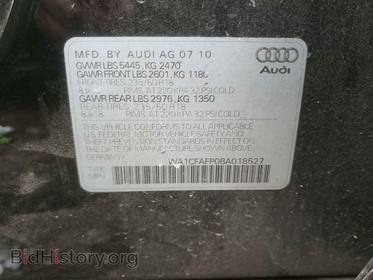2011 AUDI Q5 - VIN: WA1CFAFP0BA018527 - Фото 10