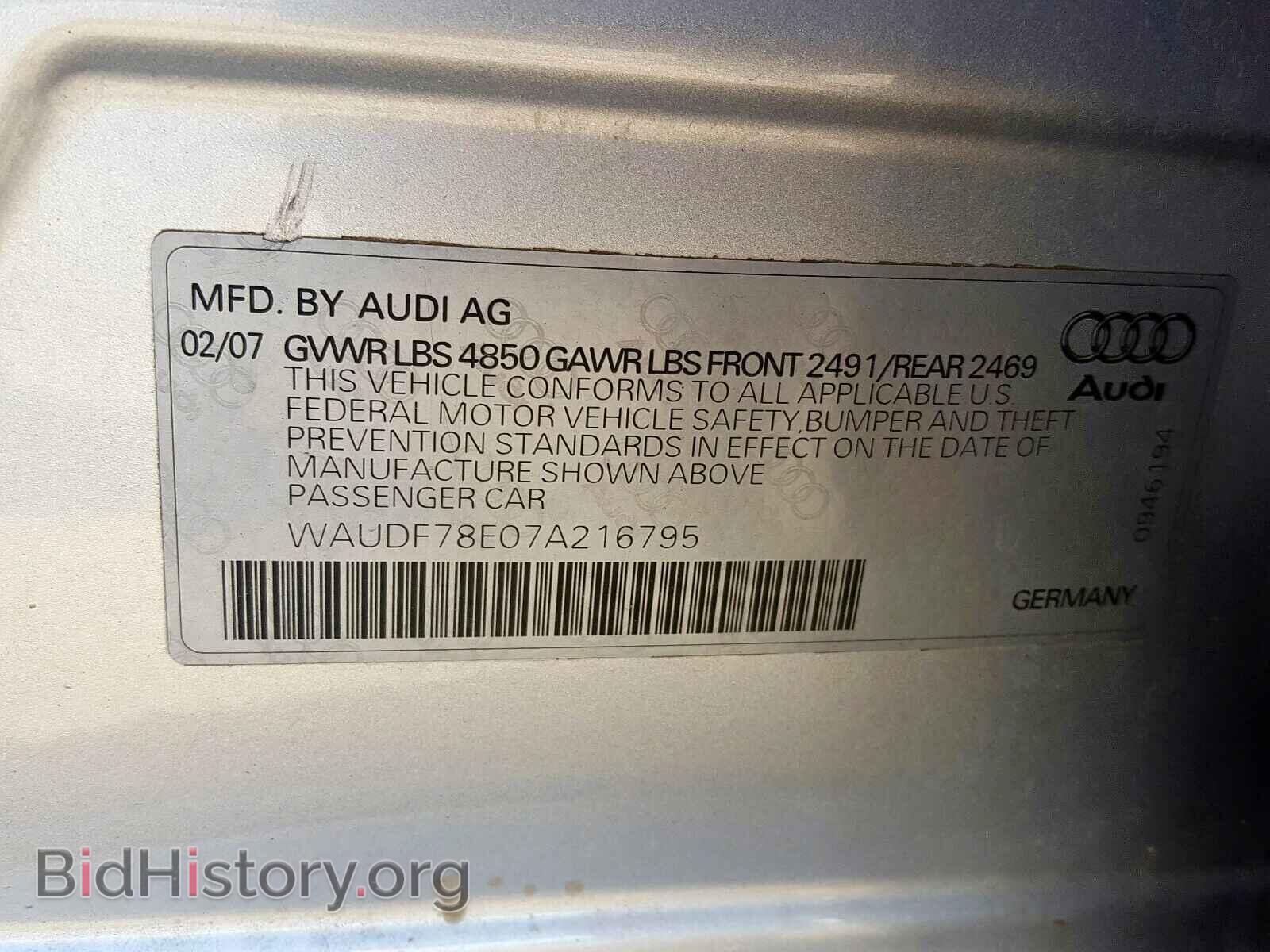 2007 AUDI A4 - VIN: WAUDF78E07A216795 - Фото 10