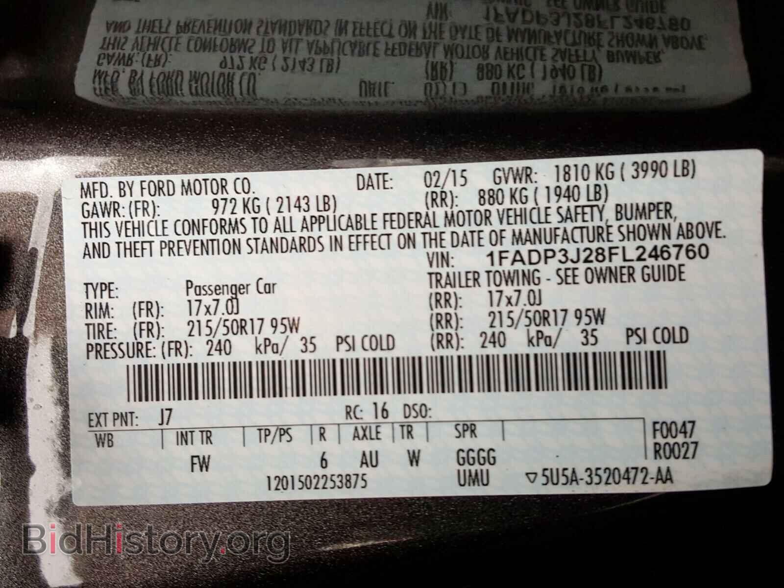 2015 FORD FOCUS - VIN: 1FADP3J28FL246760 - Фото 10