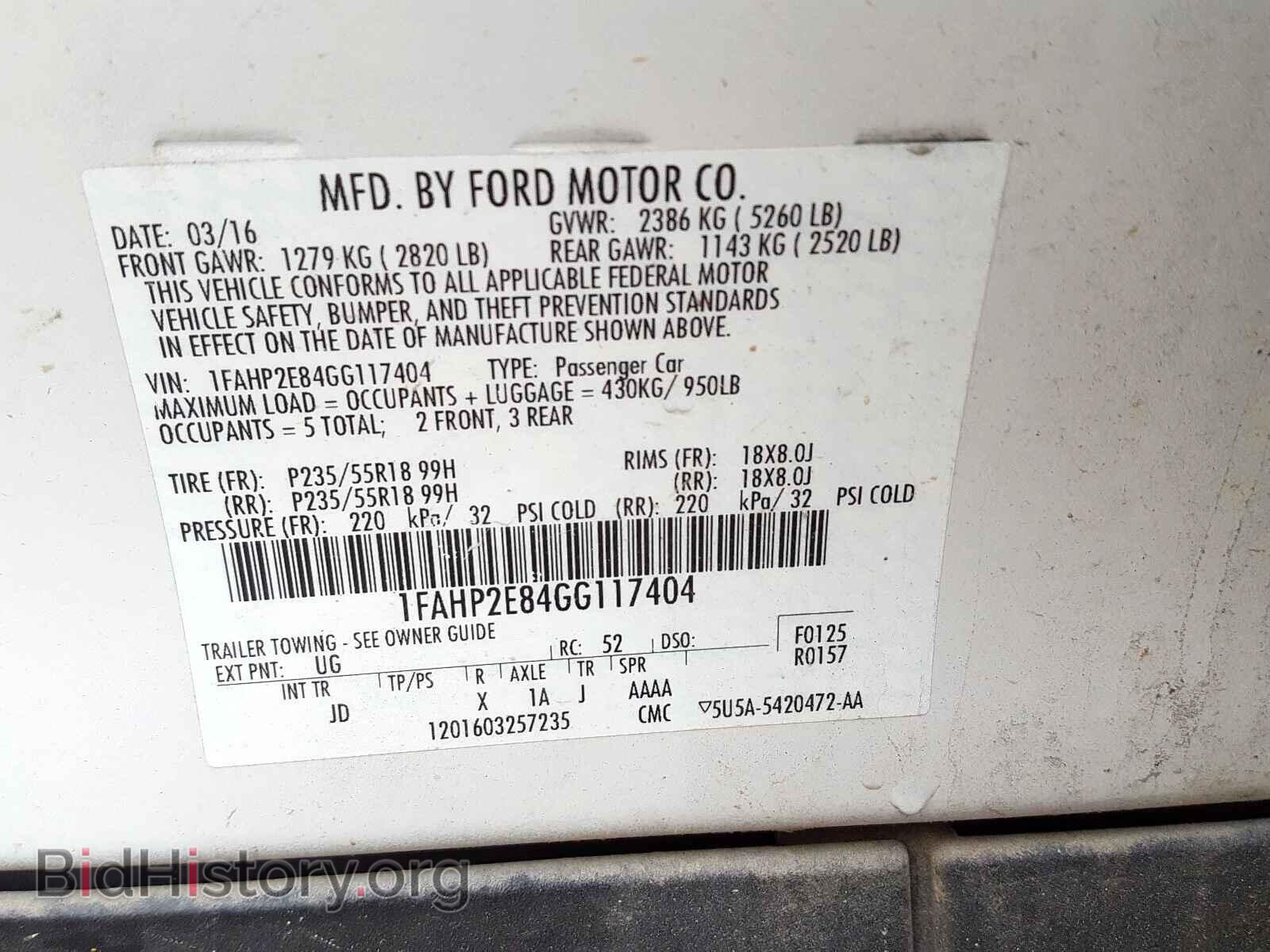 2016 FORD TAURUS - VIN: 1FAHP2E84GG117404 - Фото 10