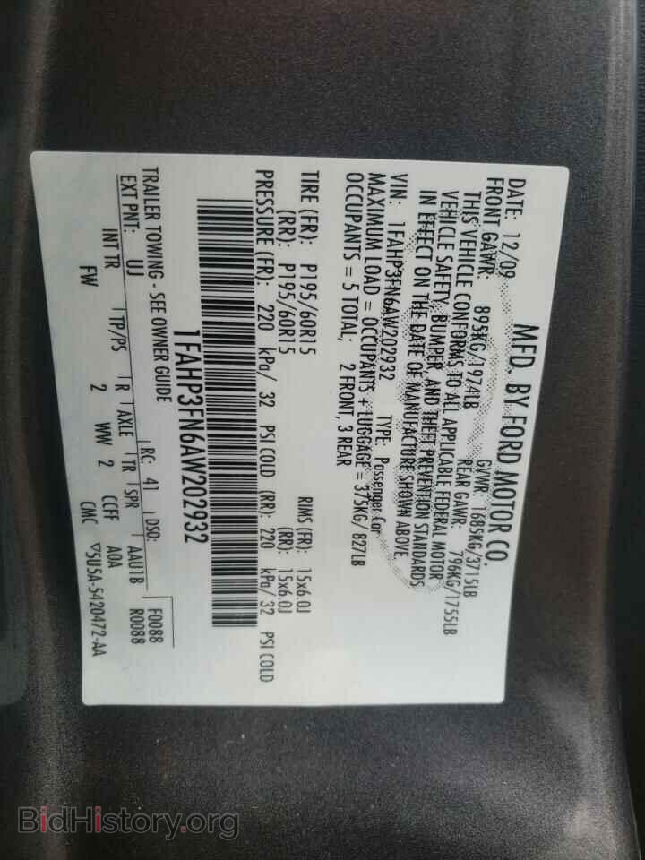 2010 FORD FOCUS - VIN: 1FAHP3FN6AW202932 - Фото 10