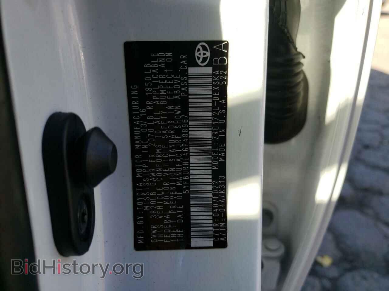 2016 TOYOTA COROLLA - VIN: 5YFBURHE4GP488967 - Фото 10