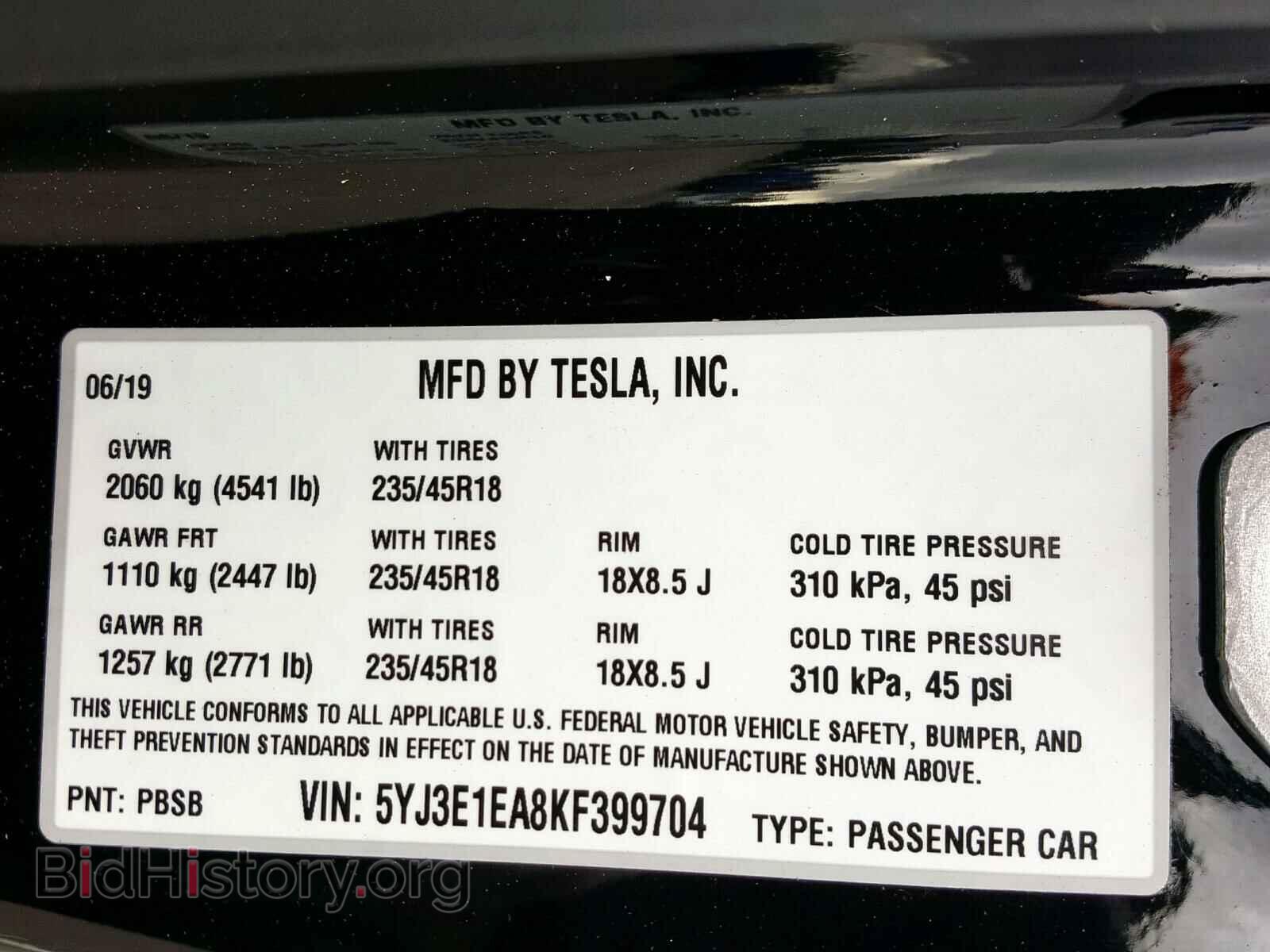 2019 TESLA MODEL 3 - VIN: 5YJ3E1EA8KF399704 - Photo 10