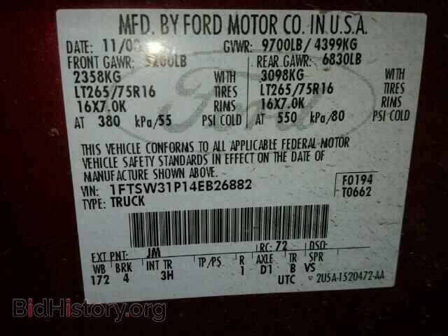2004 FORD F350 - VIN: 1FTSW31P14EB26882 - Фото 10