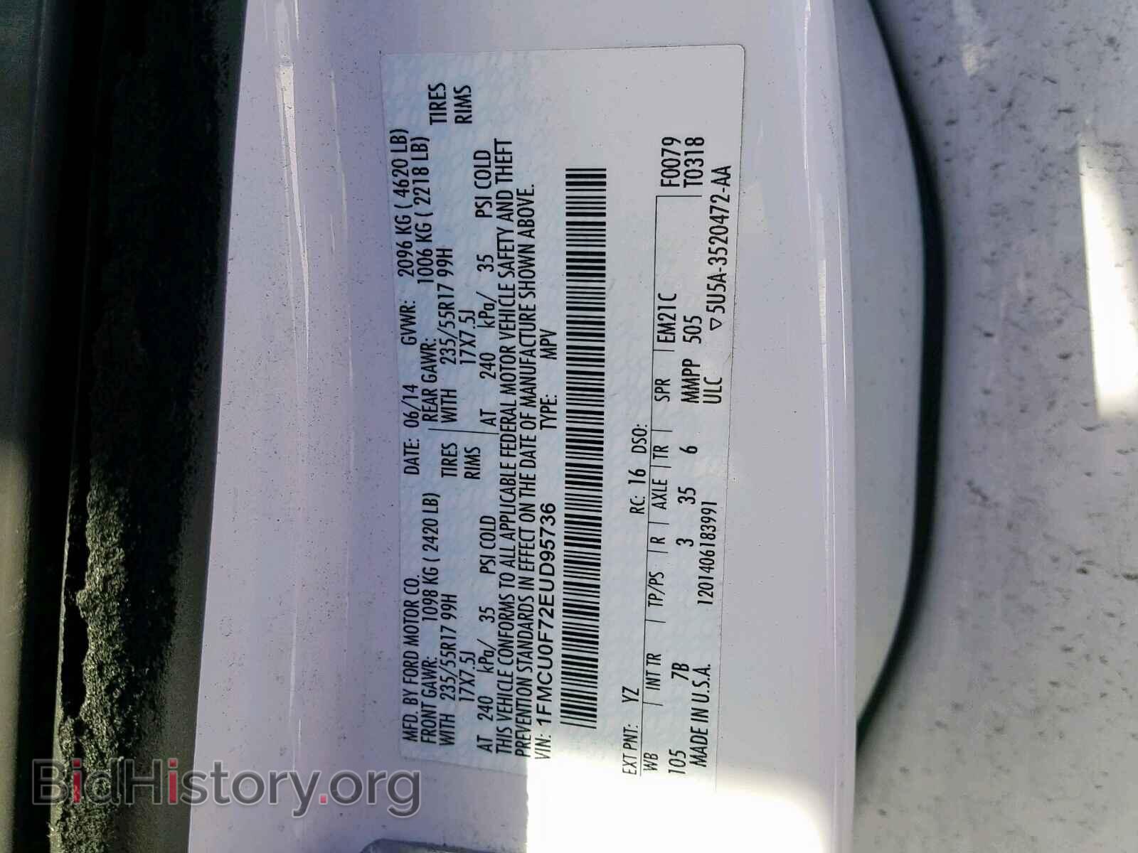 2014 FORD ESCAPE S - VIN: 1FMCU0F72EUD95736 - Фото 10