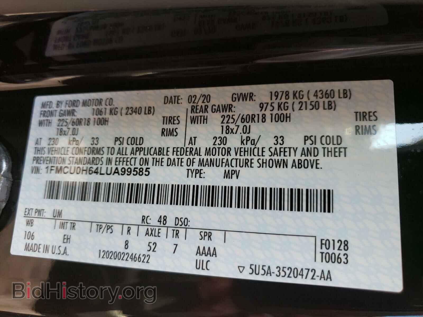 2020 FORD ESCAPE - VIN: 1FMCU0H64LUA99585 - Photo 10