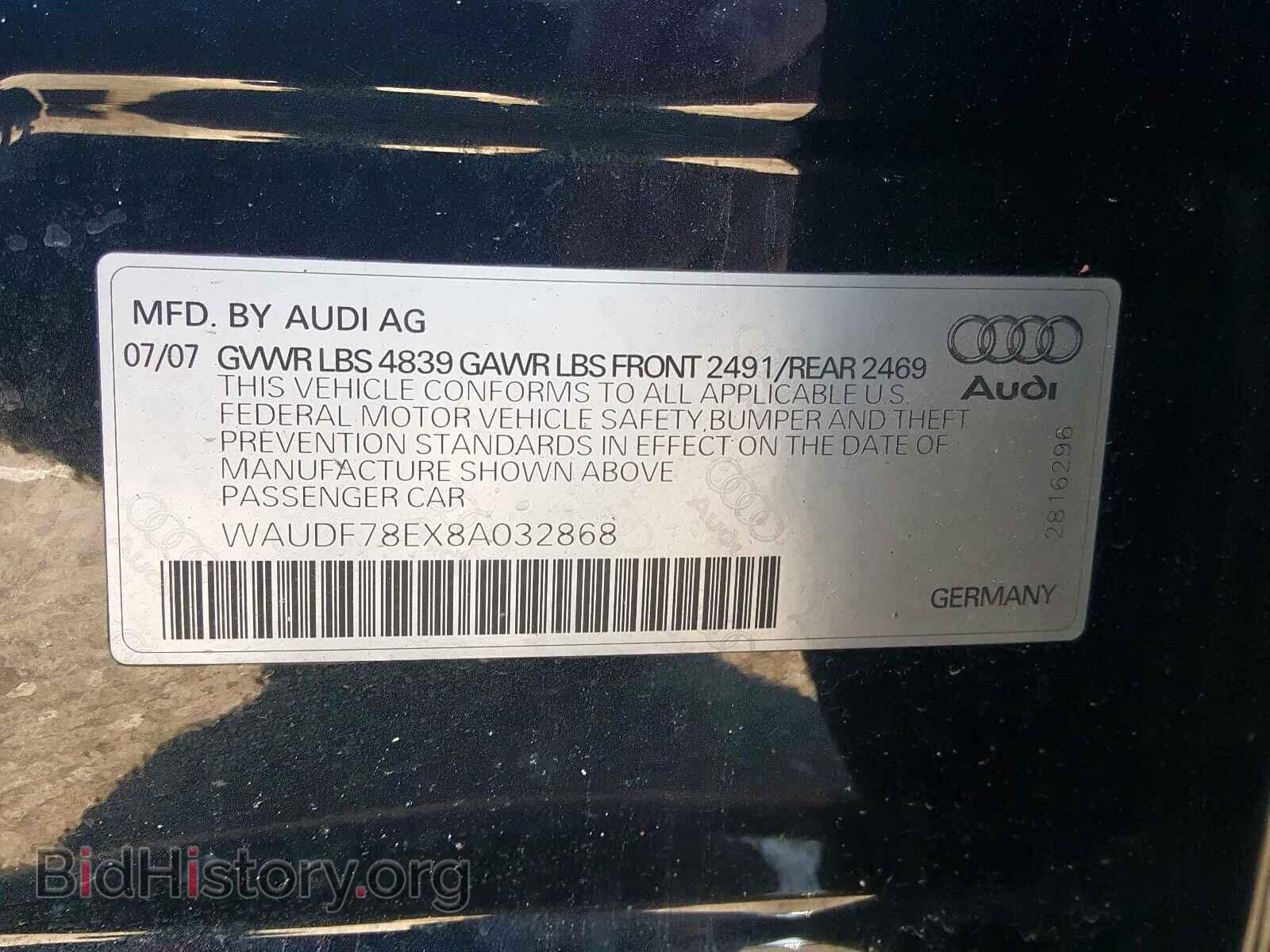 2008 AUDI A4 - VIN: WAUDF78EX8A032868 - Фото 10
