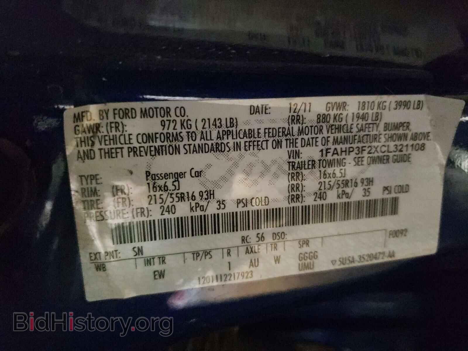 2012 FORD FOCUS - VIN: 1FAHP3F2XCL321108 - Фото 10