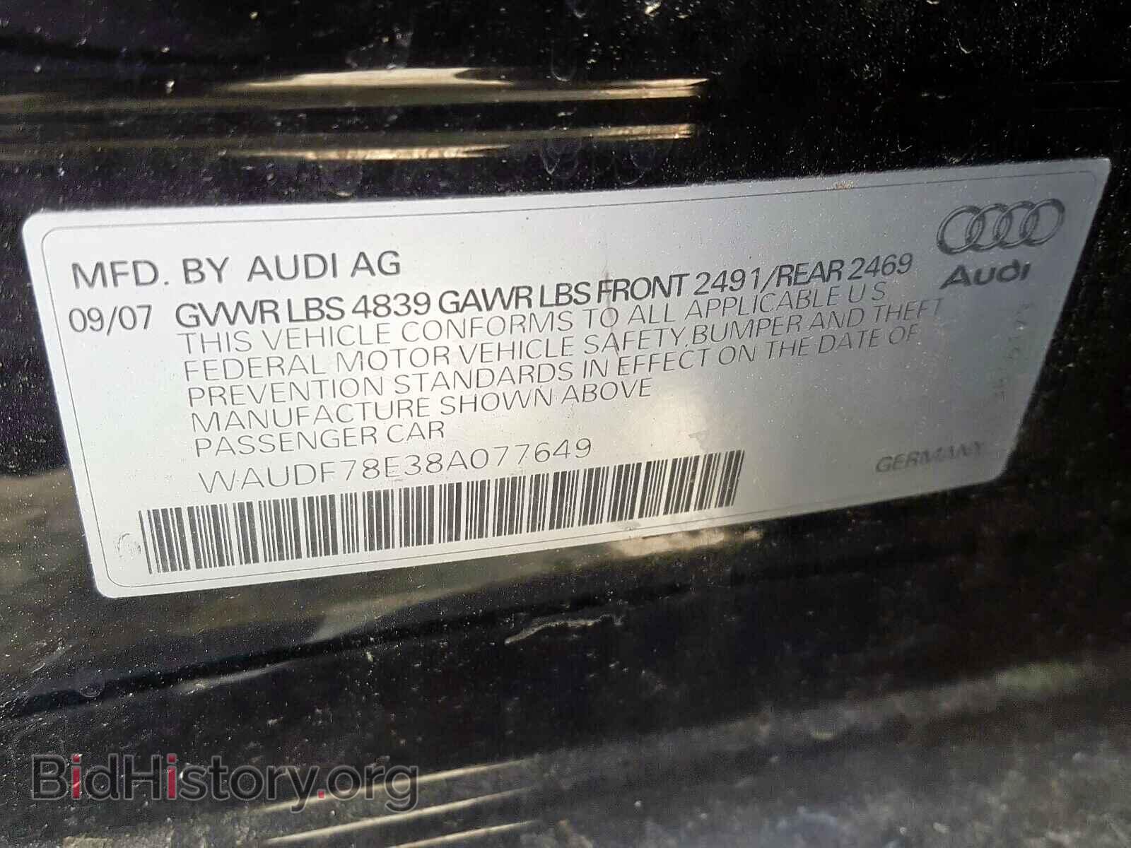 2008 AUDI A4 - VIN: WAUDF78E38A077649 - Фото 10
